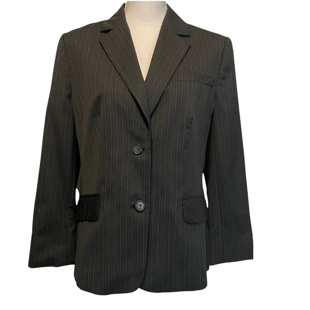 Vintage Ann Taylor Loft Black and Ivory Striped Wool Blend Blazer Size 12